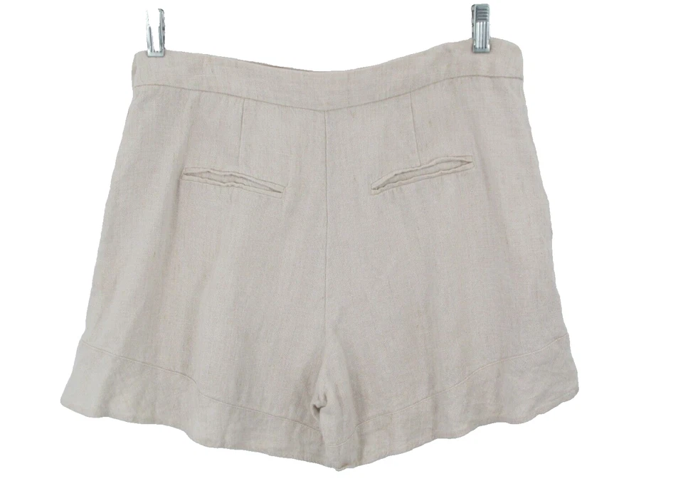 Pantalones cortos chinos 100 % lino para mujer talla 10 marfil botones laterales tiro alto dinero antiguo Foto 3 de 4