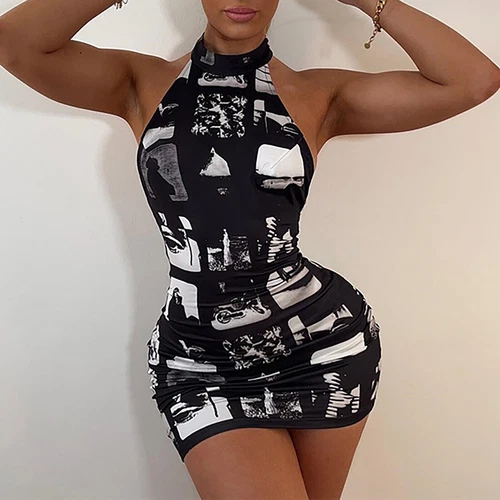 Damen Sexy Neckholder Kurz Bodycon Minikleid Ärmellos Rückenfrei Party Clubwear - Bild 14 von 29