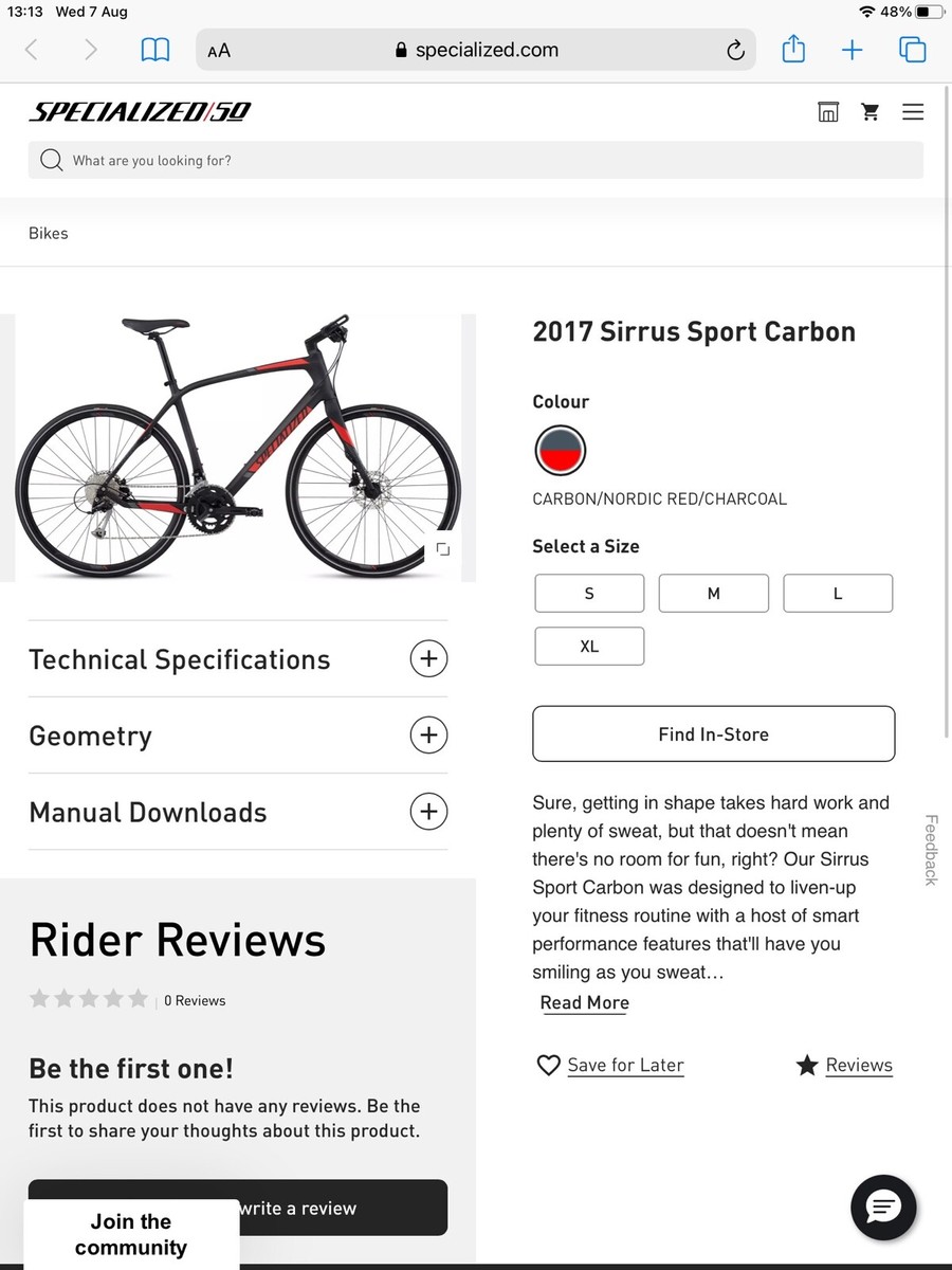 Specialized Sirrus sport carbon road bike medium UK