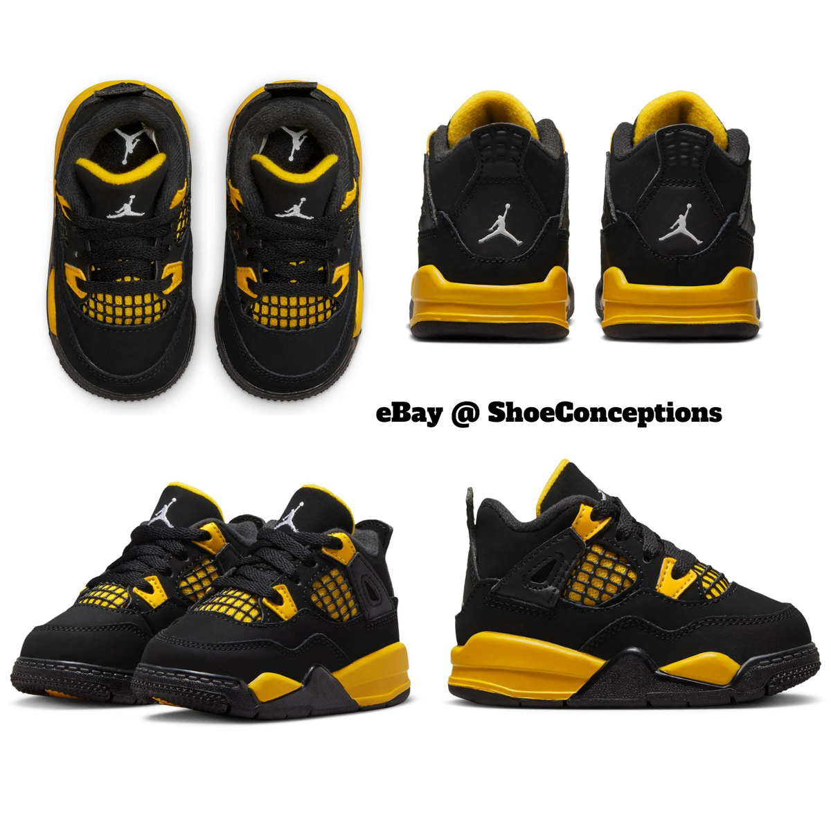 Nike Air Jordan 4 Retro (TD) Shoes Black Tour Yellow White Nike Air Jordan 4 Retro (TD) Shoes Black Tour Yellow White