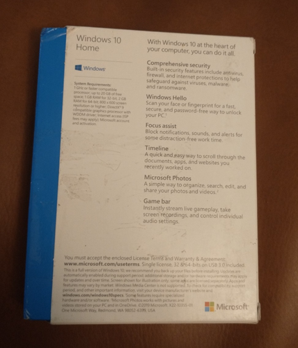Microsoft Windows 10 Home Retail Pack w/ Key HAJ-00052 USB 32-bit 64-bit - Picture 2 of 5