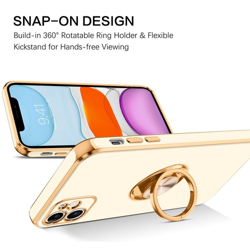 For iPhone 11 6.1" Case Shockproof Protective Rugged Cover & Golden Ring Holder - Bild 34 von 136