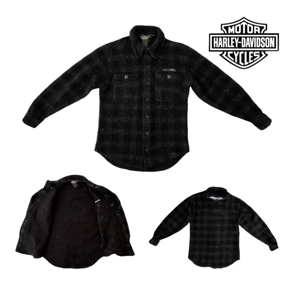Vintage HARLEY DAVIDSON Mens M Womens XL Fleece Shirt Jacket Shacket Snap Front - Изображение 2 из 4