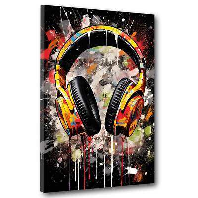 Pop Art Kopfhörer Colour Leinwandbild Wandbild Kunstdruck XL Deko