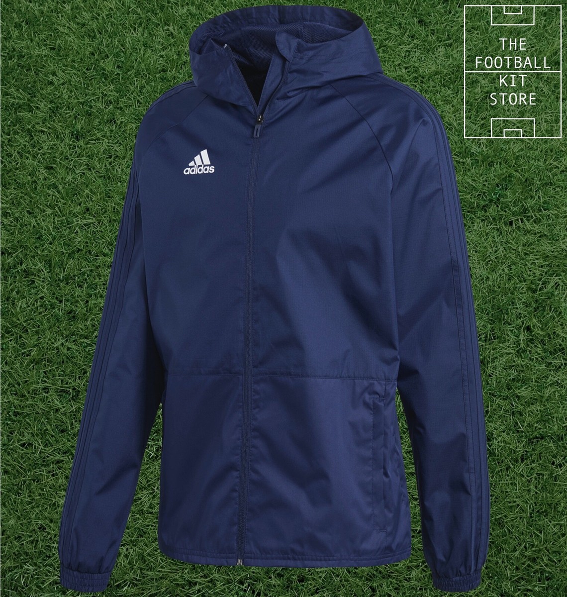 adidas Condivo Rain Jacket Navy Hood Zip Pockets Mens All