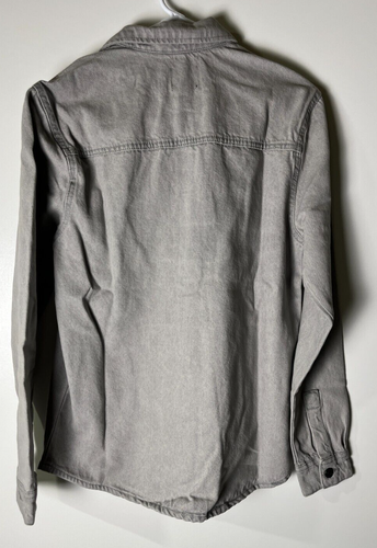 BoohooMan Men's XS Long Sleeve Denim Over Shirt Jacket Ice Gray Cotton Overshirt - Picture 2 of 3