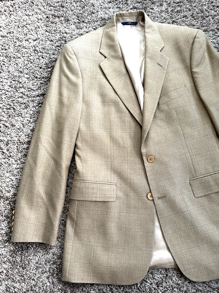 Brooks Brothers 346 Sport Coat Jacket Men's 42L Long Silk-Wool Beige Windowpane - Image 2 of 4