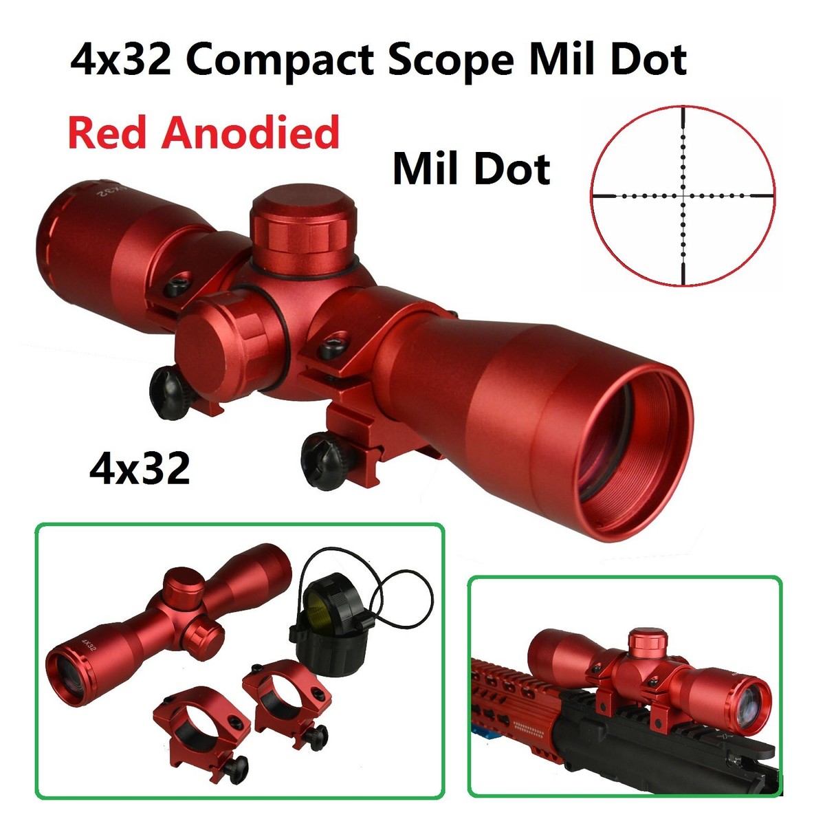 Anodized Red Finish 4 x 32 Compact Weaver / Picatinny Mount Scope