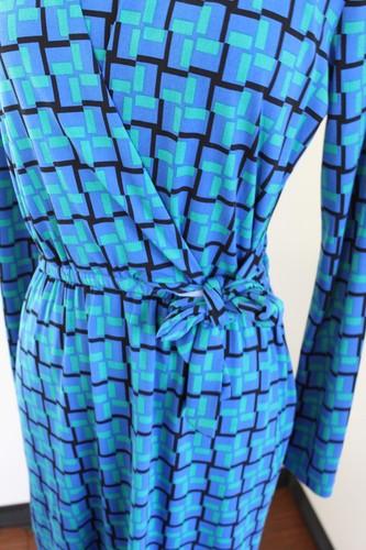 Calvin Klein Blue Green Geometric Print Long Sleeve Faux Wrap Dress Size 2 Black - Picture 4 of 6