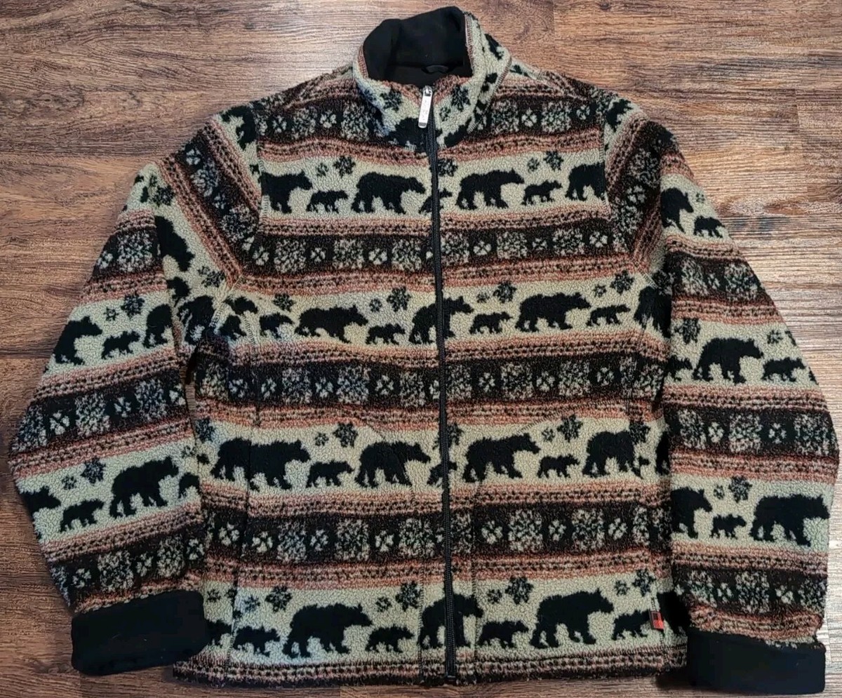 Woolrich Womens Bear Stripe Fleece Zip Up Jacket Size M All Over 
