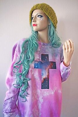 CRUCIFIX Cross Pastel Goth Space Kawaii Hipster Oversized Grunge Tie Dye Jumper