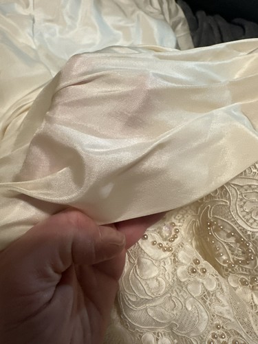 VTG Wedding Dress 1950s Floor Length Silk Or Satin w/ Train Lace Bodice Beaded - Picture 14 of 18