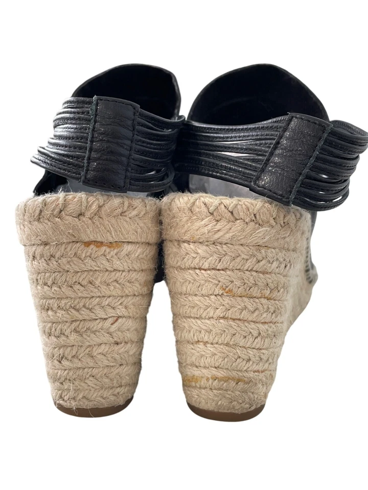 Espléndidas Sandalias de Cuña Alpargata Simon Talla 9 Punta abierta Cordones Cuero Negro Foto 4 de 4