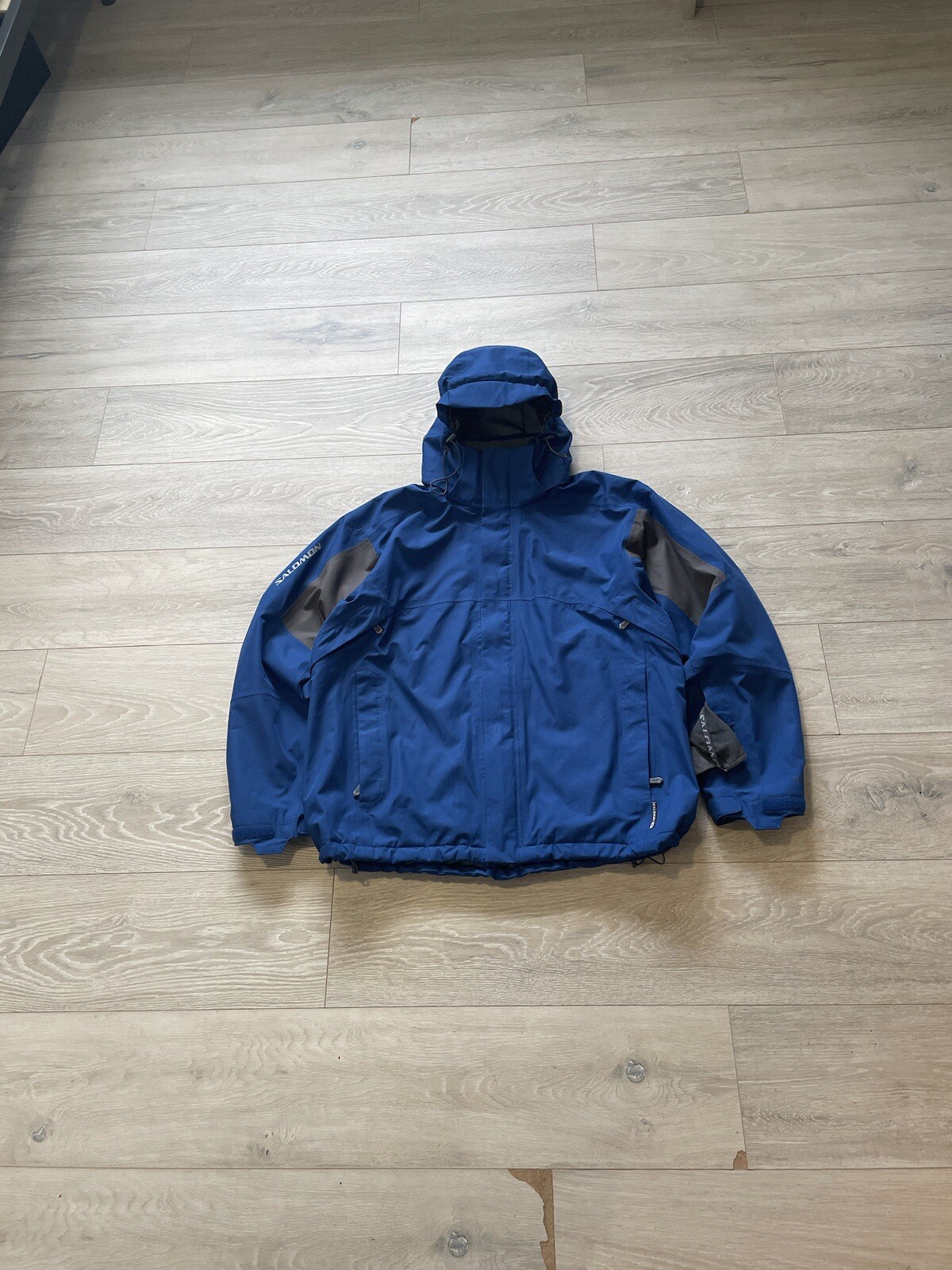 Giacca da sci grande Salomon Goretex blu e grigia bicolore