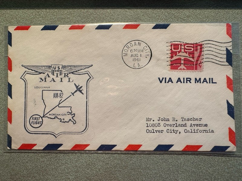 First Airmail Flight Morgan City LA - Fort Worth TX AMF Aug 1 1961