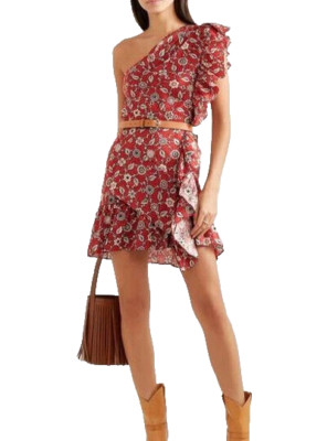 【関税&送料込】Isabel Marant One-Shoulder Ethel Dress In Li Étoile Isabel Marant Women Red Teller One-shoulder Ruffled