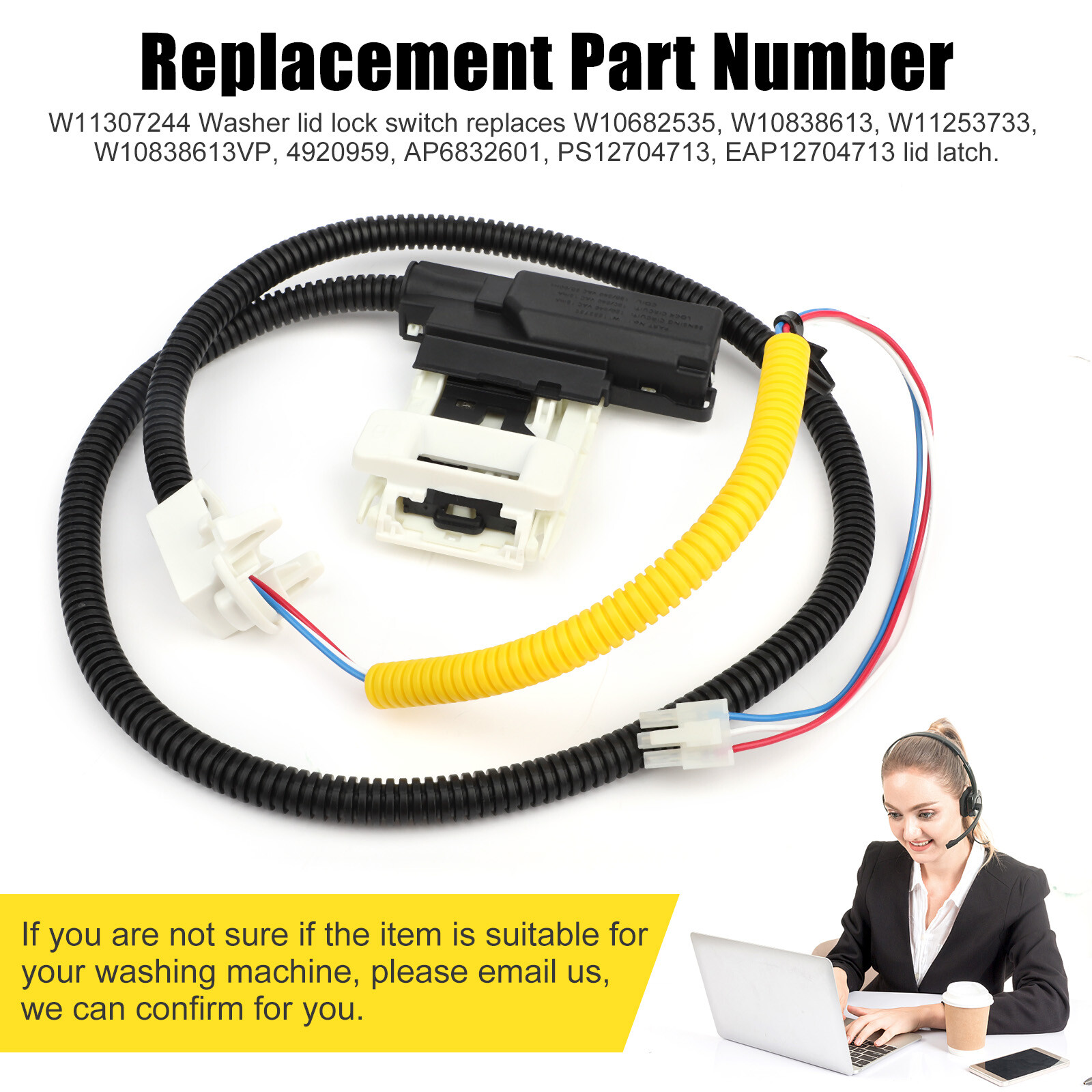 W11307244 Washer Lid Lock Latch Switch Part Kit for Whirlpool 