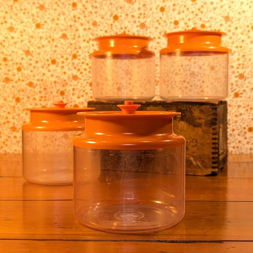 Vintage 1970s Tupperware Orange Canisters | Set of 6 MCM Storage - Picture 2 of 9