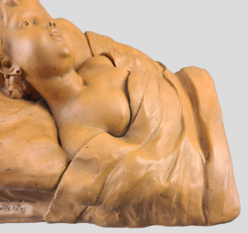ANTIQUE TERRACOTTA FIGURAL L 'EVEIL SCULPURE PLAQUE The Awakening Artist Signed - Picture 6 of 10