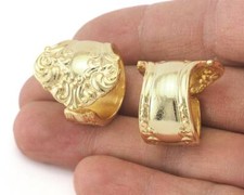 Spoon Ring Flower Patterned Adjustable Ring Gold Plated brass 18mm 8US 2672