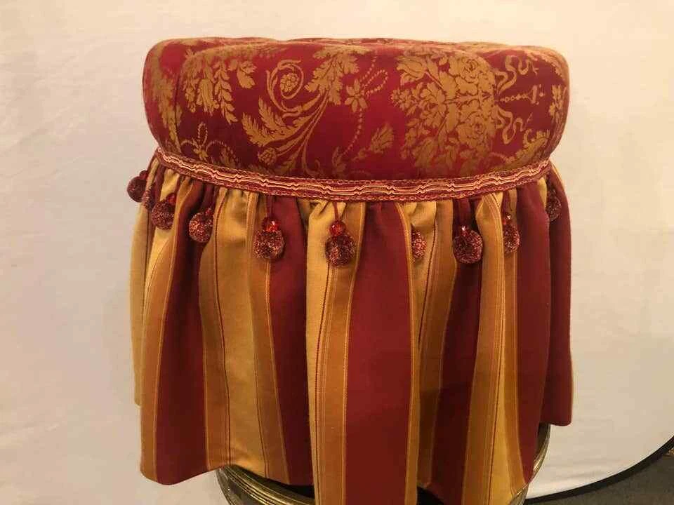 Hollywood Regency Upholstered Tufted Red and Gilt Decorated Ottoman or Footstool - Image 4 of 4