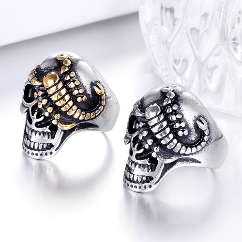 Herren Edelstahl Totenkopf Sternzeichen Skorpion Skorpion Gold-Silber Ring Größe 7-14 - Bild 17 von 40