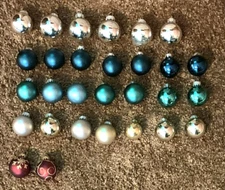 Lot of 27 Small 1 ¾” Assorted Vintage Glass Christmas Ornaments