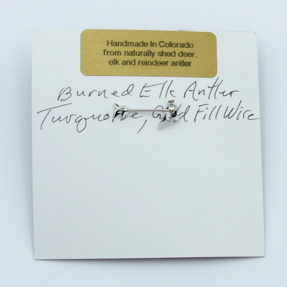 Elk Dancing Designs Moose Pin Elk Horn Turquoise Stone Circle Gold Fill Wire - Image 4 of 4