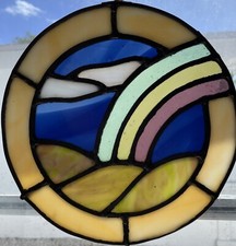 VTG Stained Glass Sun Catcher 10  Round Seaside Rainbow