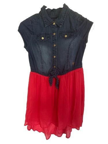 Girls Denim Guess Cap Sleeved Dress With Tulle Size 14