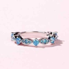 2.30Ct Round Lab-Created Blue Topaz Eternity Wedding Ring 14k White Gold Plated