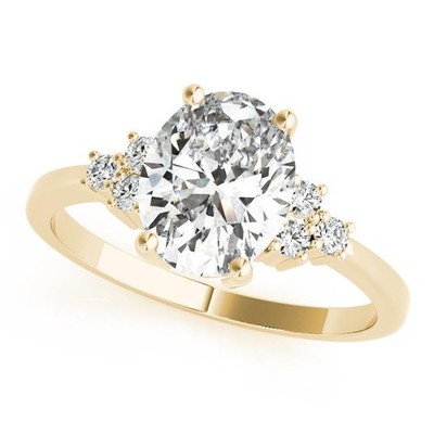 Solitaire Plus Cluster Sides Engagement Ring VS F 1.40 Ct Lab Grown Diamond Gold