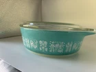 Vintage 471 Pyrex Amish Butterprint 1 Pt Casserole Dish Lid Turquoise Blue Round