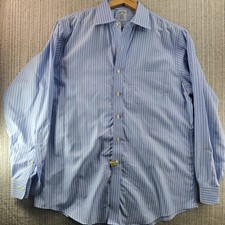 Brooks Brothers Dress Shirt Mens 16.5 34/35 Blue Stripe Regent Non Iron Cotton