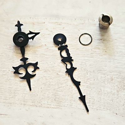 Uhrzeiger Set 2 Stück schwarz Metall inkl. Befestigungsteile Ring/Hülse