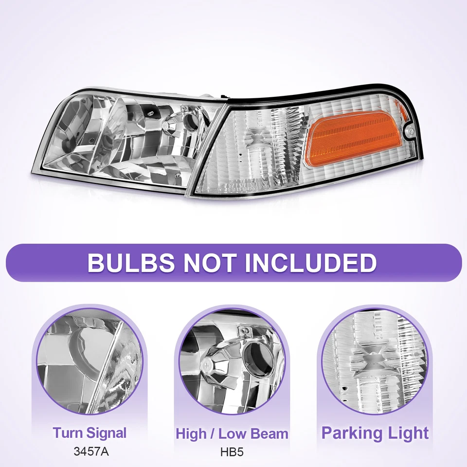 Pair Chrome Headlights For 1998-2011 Ford Crown Victoria Corner Signal Lamps Foto 4 de 4