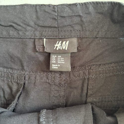 H&M Girls Size Large Linen Blend Pants Pockets Black Summer Pants Dressy - Picture 3 of 13