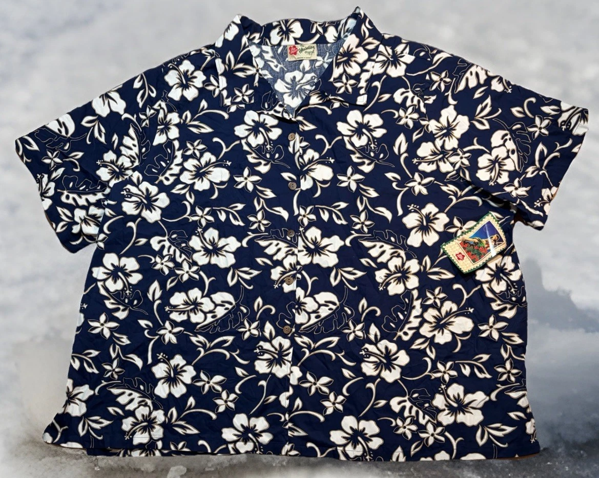 Hilo Hattie 5XL NEW Hawaiian Shirt Coconut Button Blue Hibiscus Floral Tropical