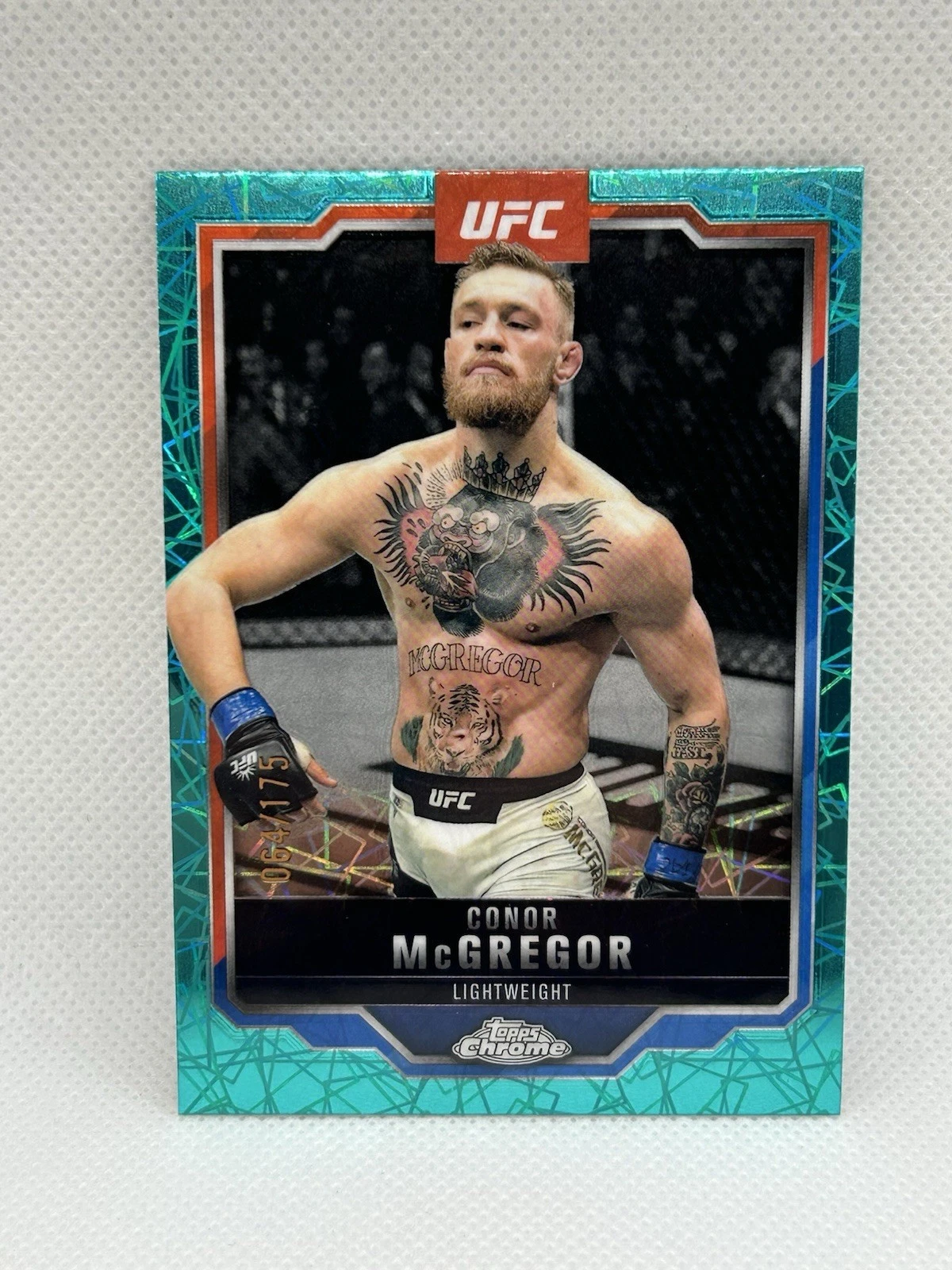 2025 Topps Chrome UFC, Conor McGregor Teal Lazer Refractor, #'D /175, #101, NM/M