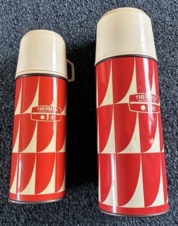 Pair of Vintage Thermos Vacuum Flasks with Cups Made In England