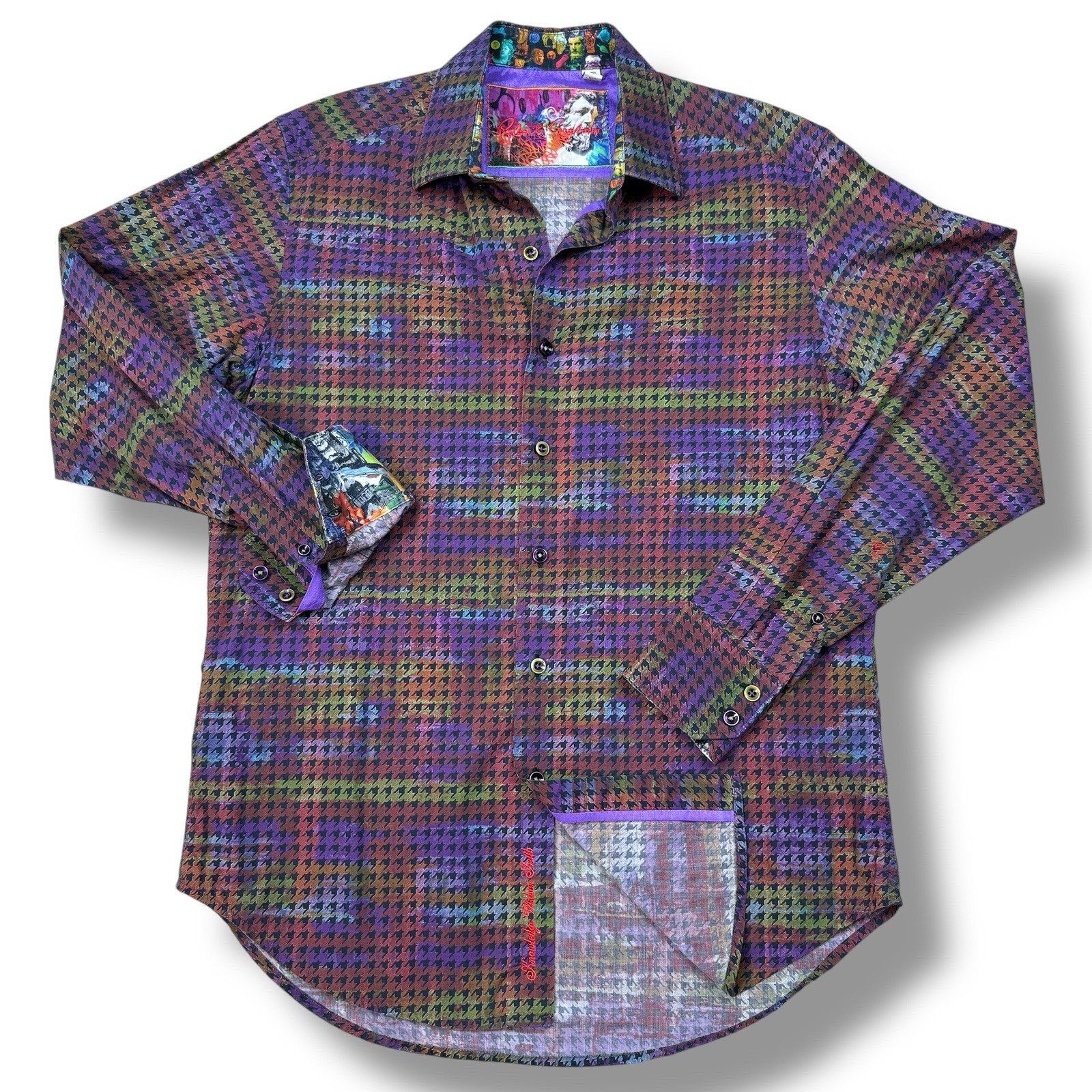 Robert Graham Button Up Shirt Classic Fit Multicolor Houndstooth Print Men Sz S