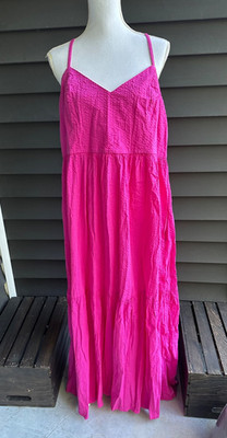 HOT PINK Sundress Straps QVC Destination 365  Seersucker Maxi Dress  X LARGE