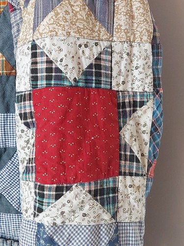 Patch Magic Reversible Blue Red Plaid Calico Cotton Star Quilt Jacket Chest 46 - Picture 11 of 24