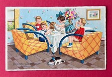 Congratulations Postcard Name Day 1933 Children at the Table Set (176167