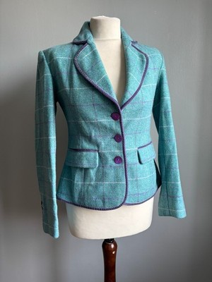 NESS Tweed Sakko 8 6 reine Schur 100% Wolle ISABELLA türkis Hacken Reiten Karo