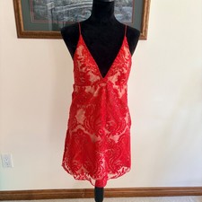Free People Red Sequin Lace Mini Dress Womens Size 4 V-Neck Open Back Cocktail