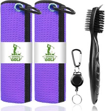 ATTRACTIVE Golf Towels, Microfiber Waffle Small, 2 Purple Towel black Brush