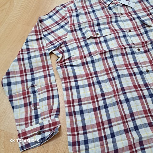 Gap Cotton Slub Shirt Soft Linen Feel White Blue Red Check Long Sleeve Mens XXL - Picture 5 of 14