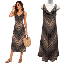 St Tropez West 100% Linen Midi Dress Abstract Animal Print Sz 4 Boho Chic Resort