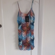 Pretty Little Thing Strappy Rainbow Summer Dress Size 14 Brand New With Tags